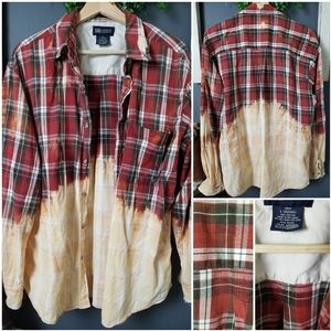 Hand-bleached plaid button down shirt
